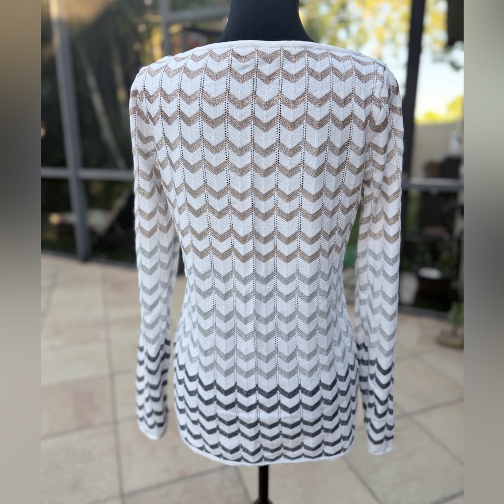 White House Black Market Metallic Chevron Long Sleeve Boatneck Sweater Top - Picture 2 of 7